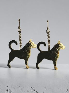 Black & Gold Dog Silhouette Dangle Earrings